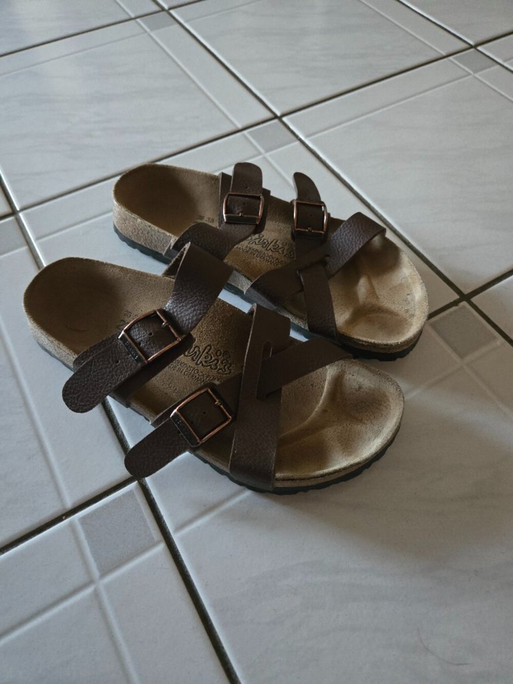 Birkenstock Birkis Aloha Brown Leather Strap Sandals 35/5 Narrow